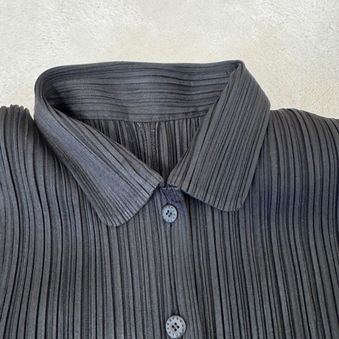 美品✨PLEATS PLEASE ブラック　異種素材　シャツ　半袖　ボタン
