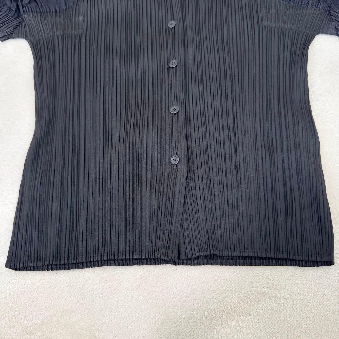 美品✨PLEATS PLEASE ブラック　異種素材　シャツ　半袖　ボタン