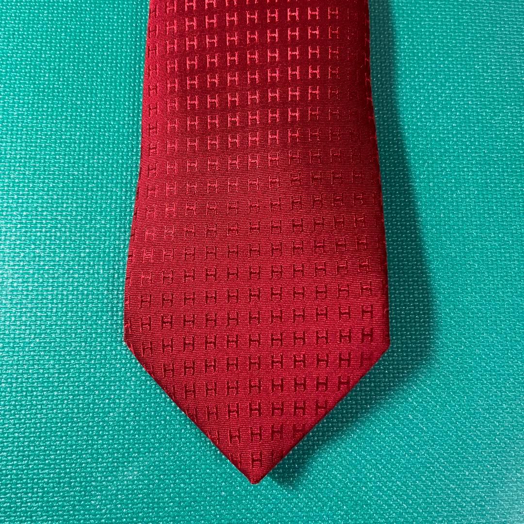 【美品】HERMES ネクタイ ワインレッド　ファソネH総柄 希少品