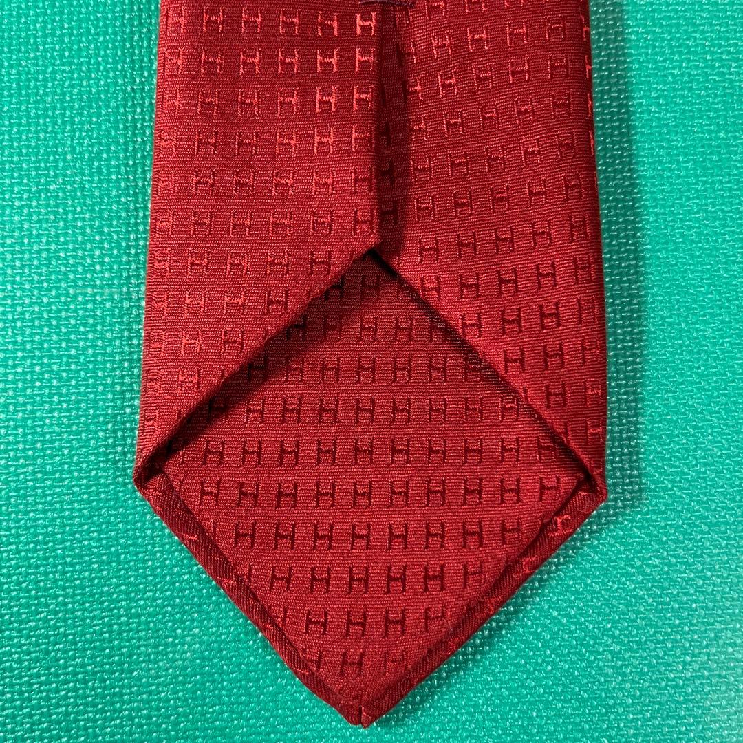 【美品】HERMES ネクタイ ワインレッド　ファソネH総柄 希少品