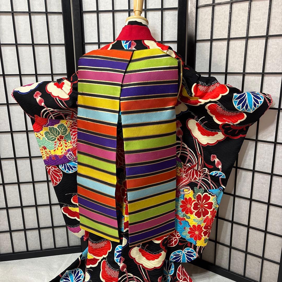 七五三　着物セット　7歳　黒色　だらり帯　舞妓スタイル　JAPAN STYLE