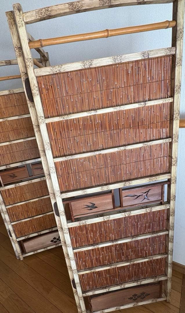 昭和レトロ 4連 衝立 パーテーション 透かし彫り 古道具