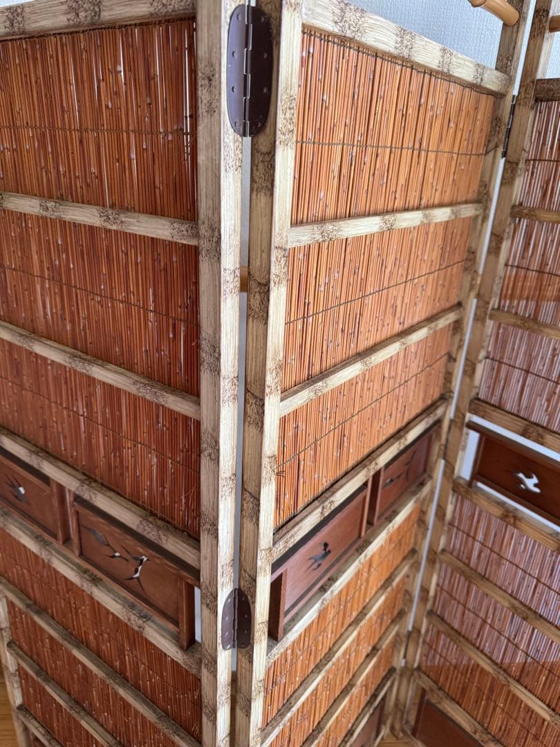 昭和レトロ 4連 衝立 パーテーション 透かし彫り 古道具
