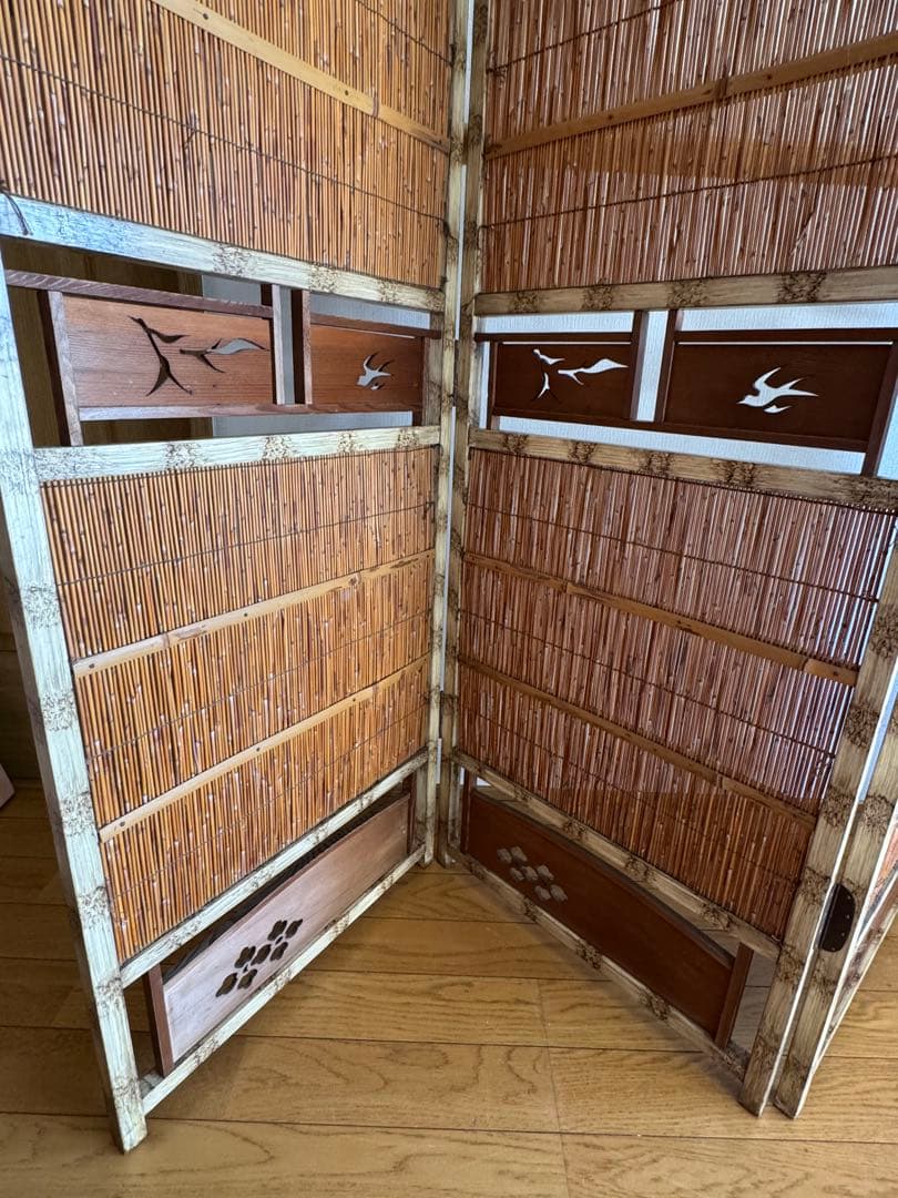 昭和レトロ 4連 衝立 パーテーション 透かし彫り 古道具