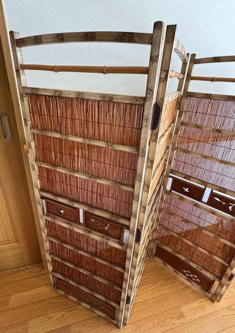 昭和レトロ 4連 衝立 パーテーション 透かし彫り 古道具