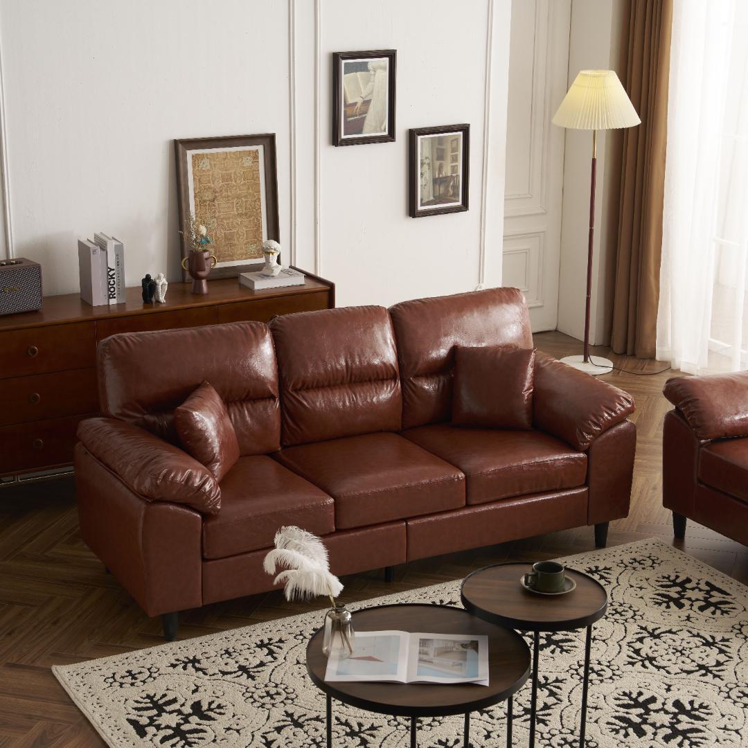 限定セール！ソファ　2-5人掛け　L字　クッション付き　肘付き　BROWN