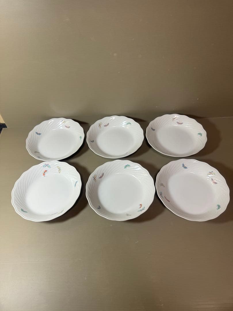 2926深川製磁　蝶文　皿　6客　未使用