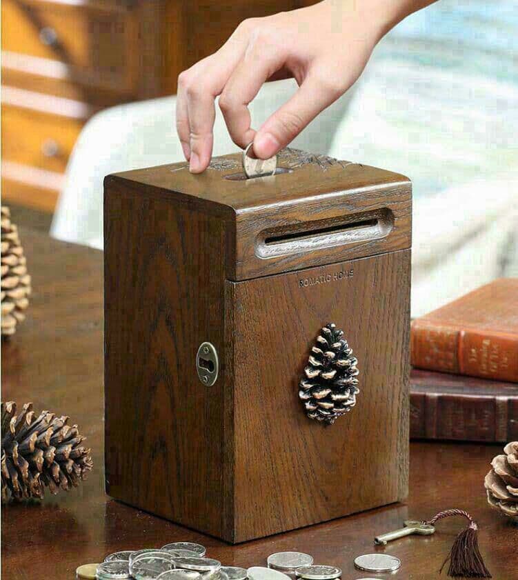 貯金箱 木の実のモチーフ 鍵付き 木製 レトロ ナチュラル雑貨 (どんぐり)6