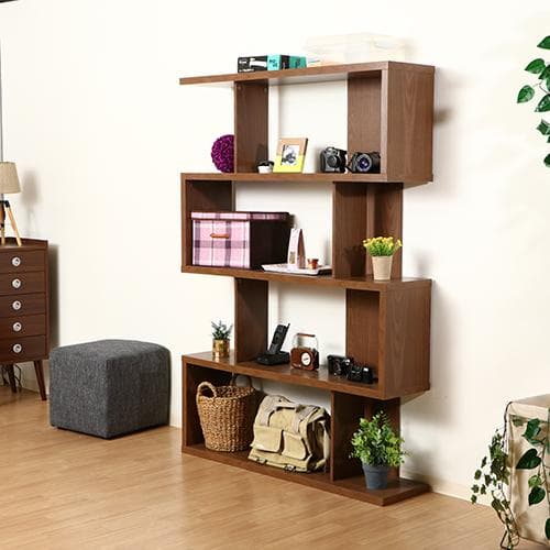 縦横可能 S型ディスプレイラック/収納棚 4段 ミディアムブラウン