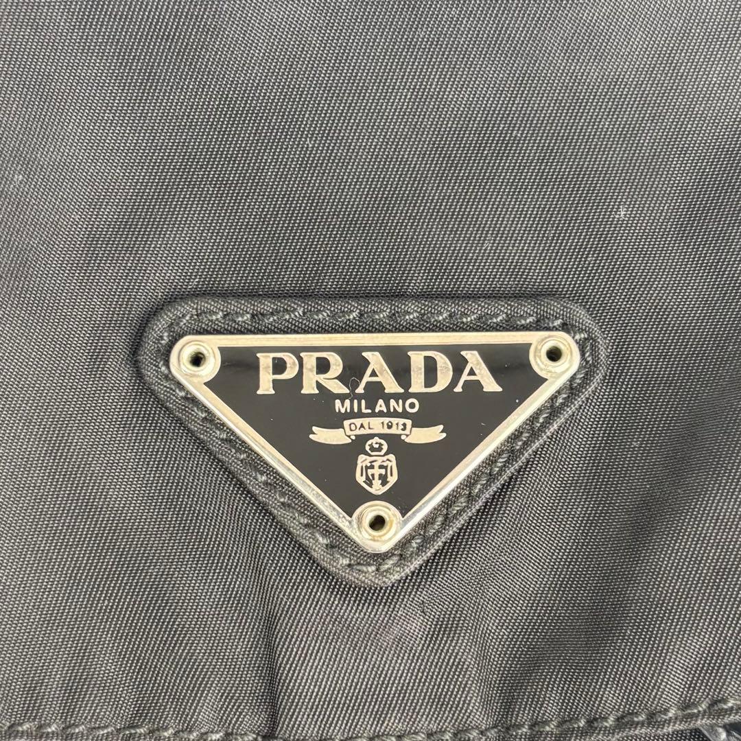美品 プラダ リュック 巾着 三角ロゴプレート ナイロン レザー ブラック