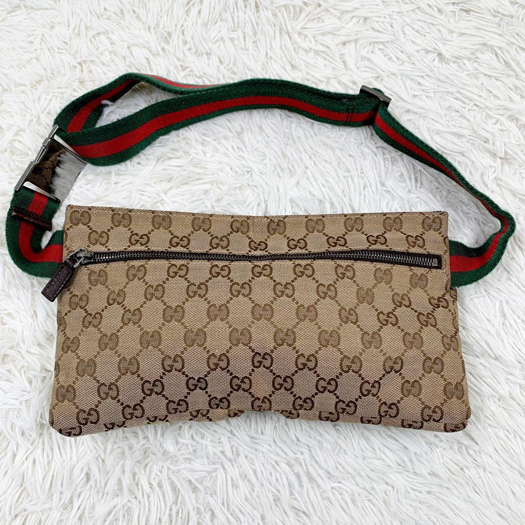 【✨極美品✨】グッチ ウエストポーチ シェリーライン GGキャンバス ベージュ