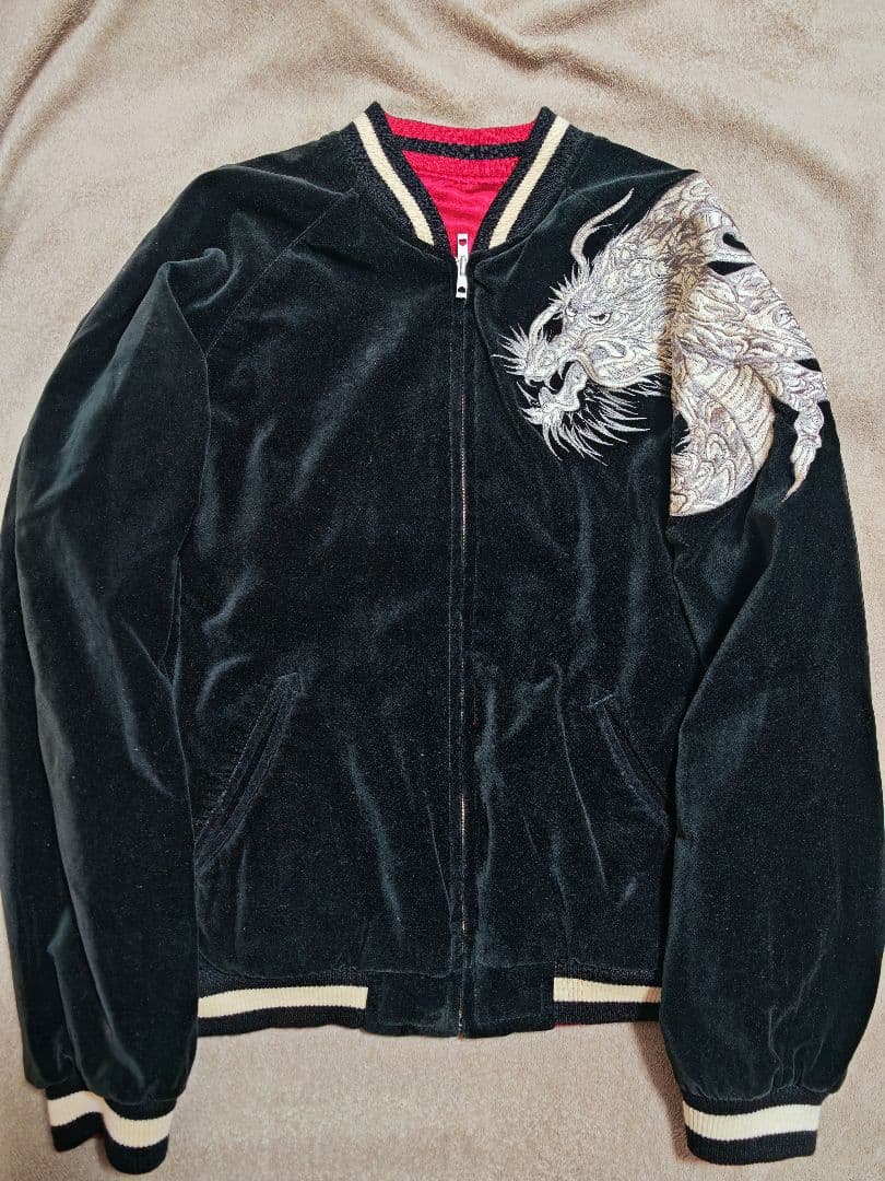 六無人 美品 別珍 ２面用 スカジャン 日本限定 龍 レーヨン unisex