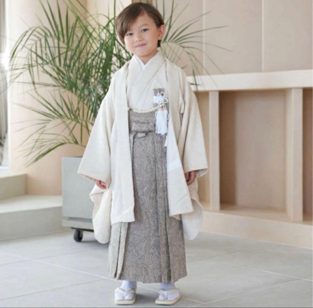 utatane 5歳 七五三 袴　ジャガードペイズリー オフホワイト×ベージュ