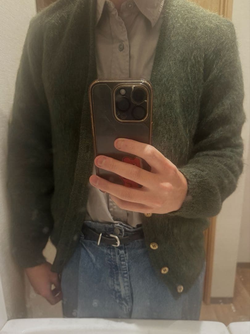 50s〜60s モヘアカーディガン グリーン メランジ 毛足長