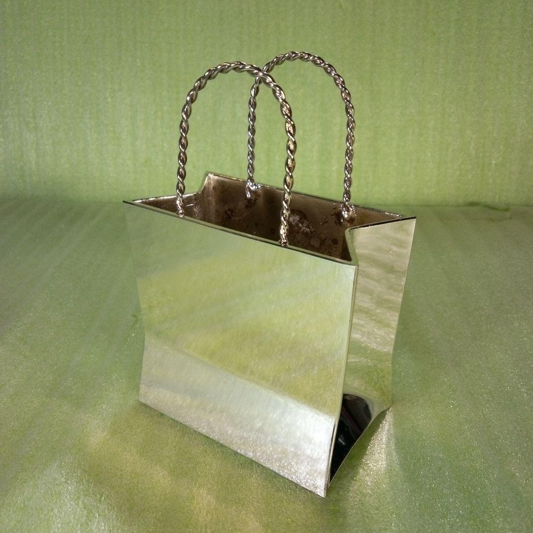 手提げ袋型金属製オブジェ　ショッピングバッグ　ミニチュアバッグ　置物　メタル
