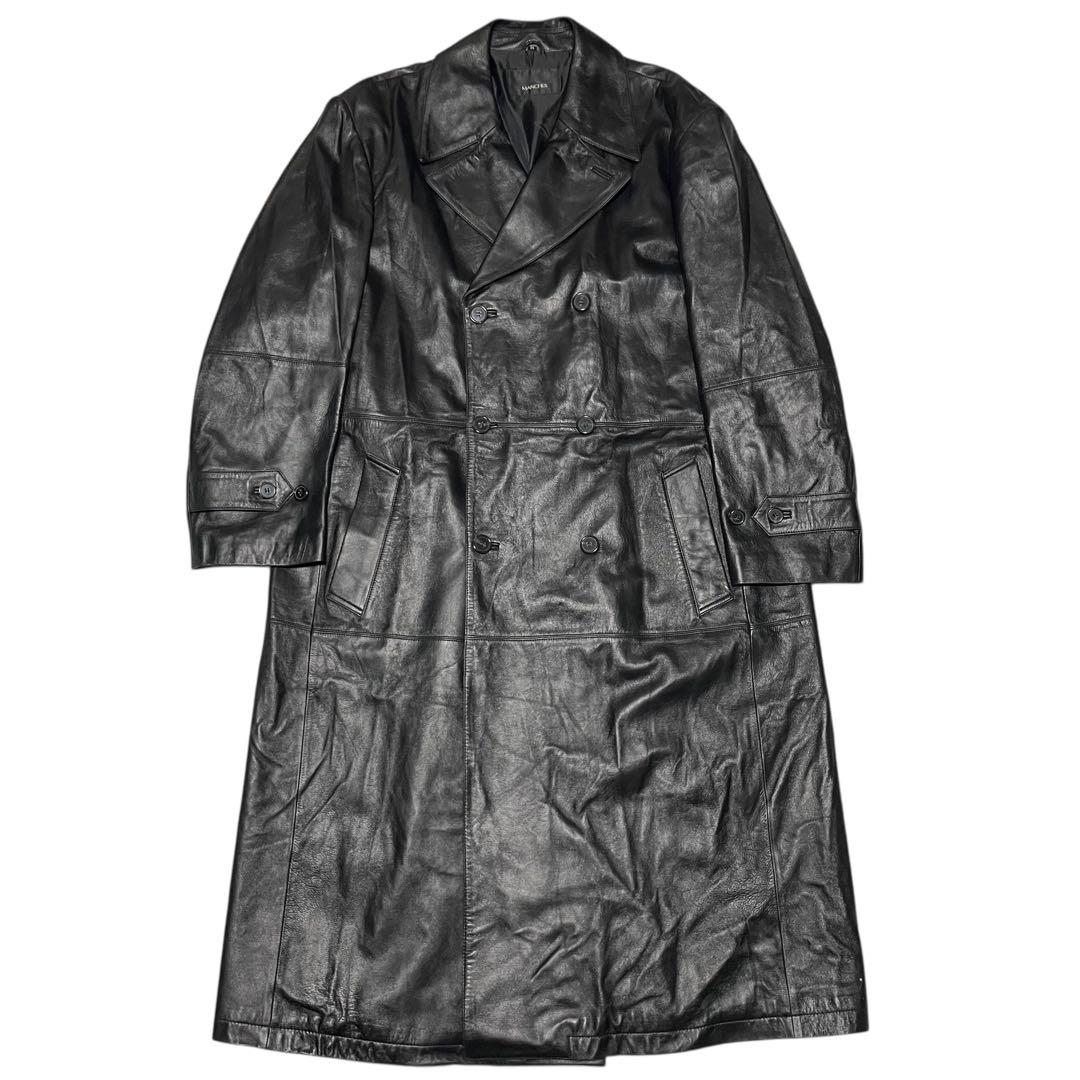 【大きいサイズ×羊革】極美品 マキシ丈ラムレザーダブルチェスターコート 黒 3L