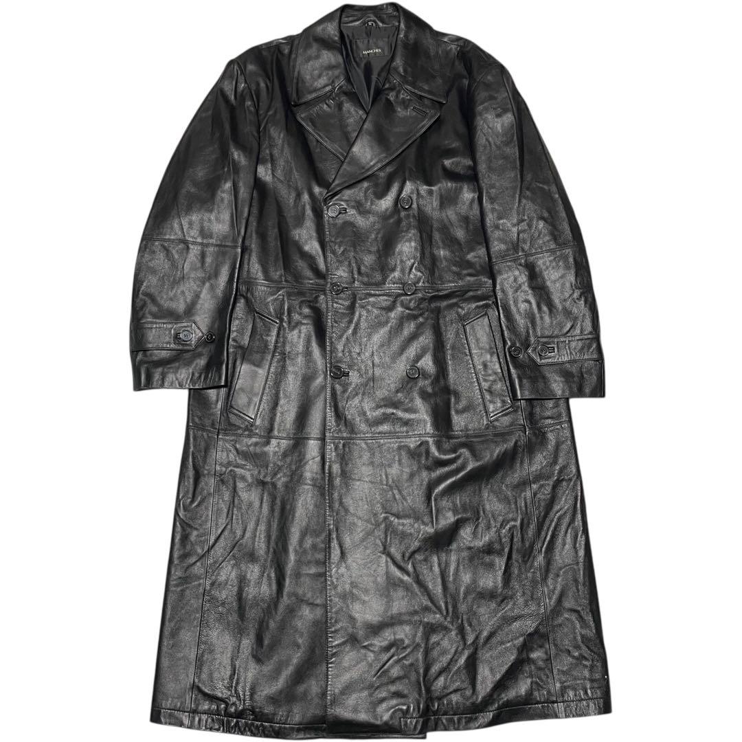【大きいサイズ×羊革】極美品 マキシ丈ラムレザーダブルチェスターコート 黒 3L
