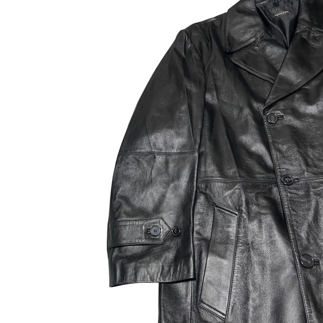 【大きいサイズ×羊革】極美品 マキシ丈ラムレザーダブルチェスターコート 黒 3L