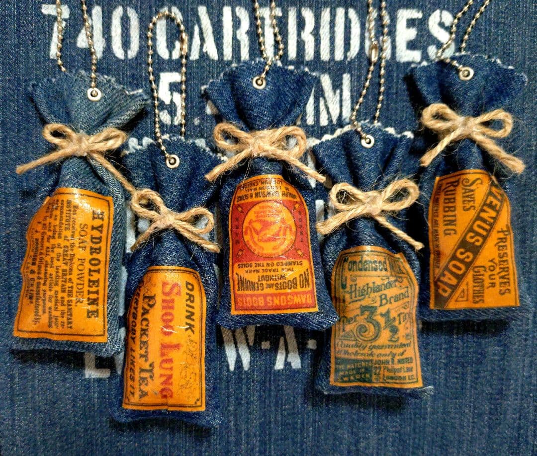 デニムリメイク☆巾着型チャーム☆アメリカンレトロ☆5個セット