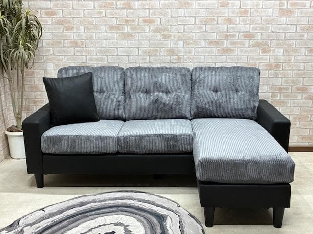 カウチソファ　３人掛け　コーデュロイ　BK　新品　大特価