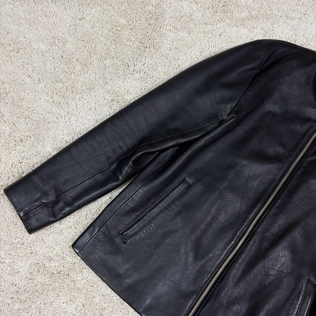 【美品】アダムエロペ レザージャケット ノーカラー シープスキン ライダース L