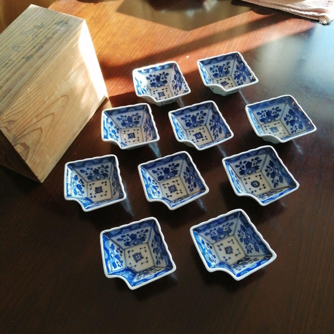 伊万里　染付扇面向付　10客　12cm　明治〜大正期