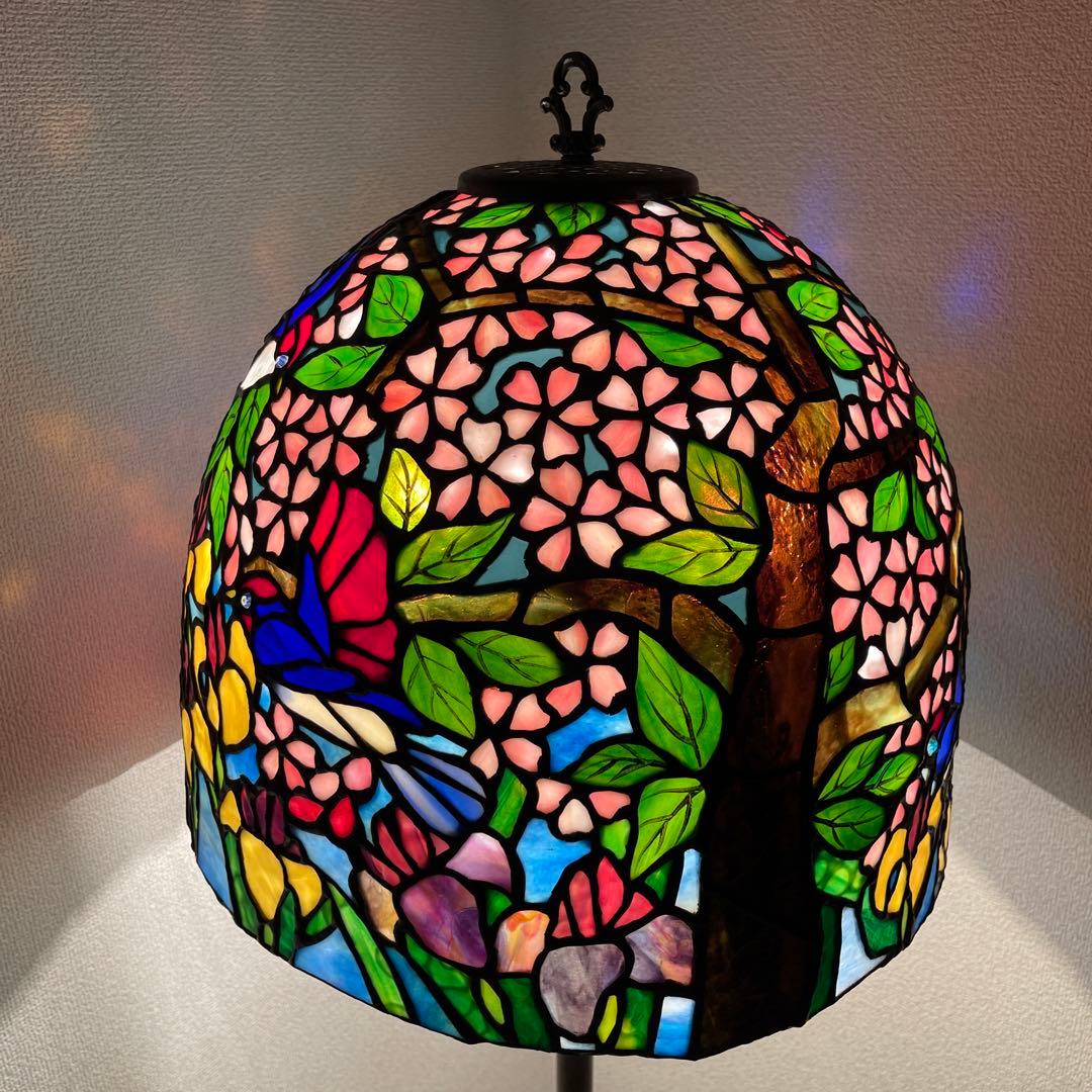 極美品　特大フロア ステンドグラスランプ　ハンドメイド