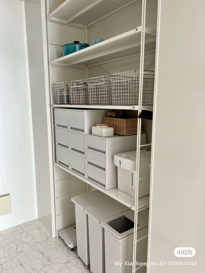 都内配送-送料別)無印良品ホワイト スチールシェルフ 4段収納 収納ボックス付