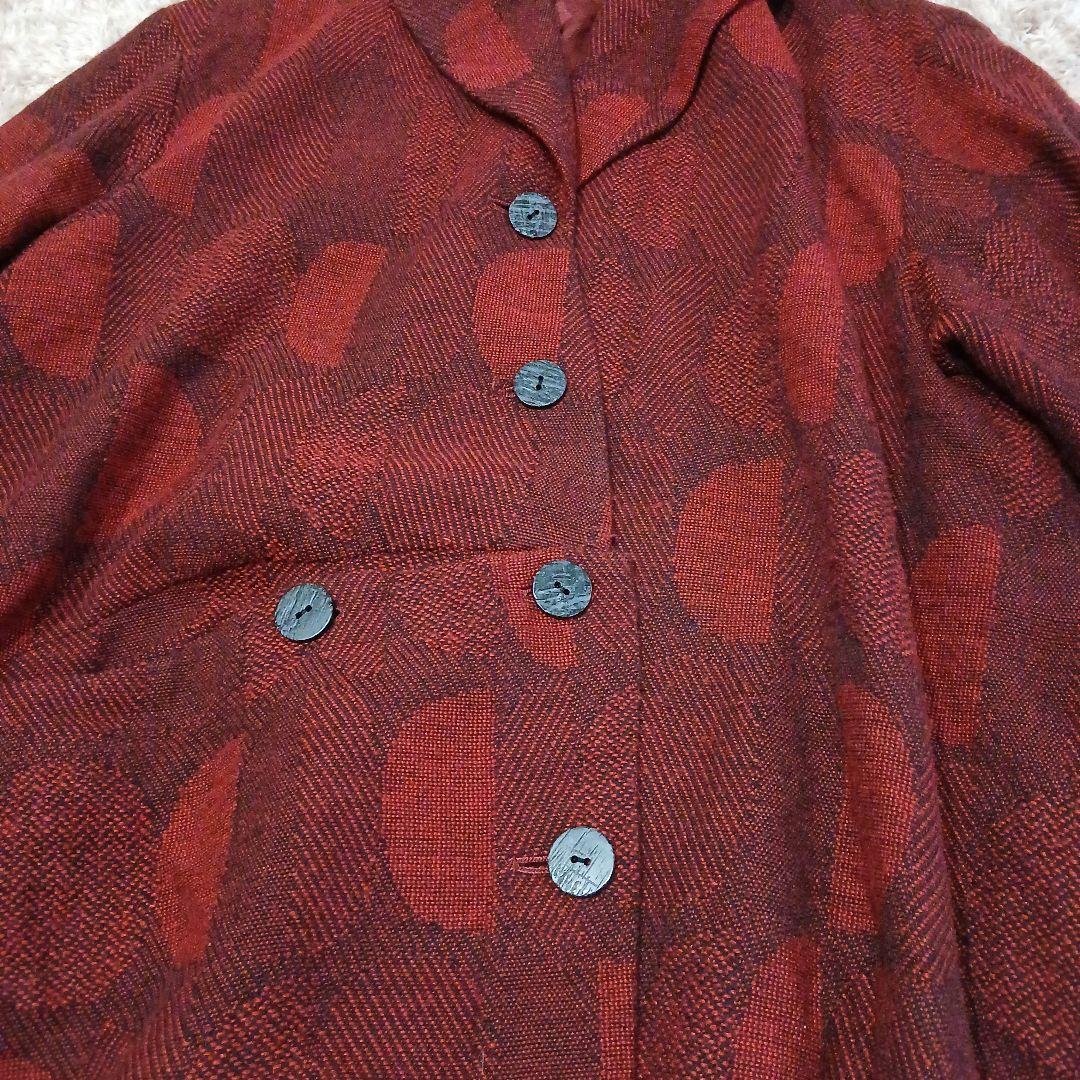 美品 センソユニコ ジウ　変形 ジャケットドット 総柄 アシメ 赤　ウール　羽織