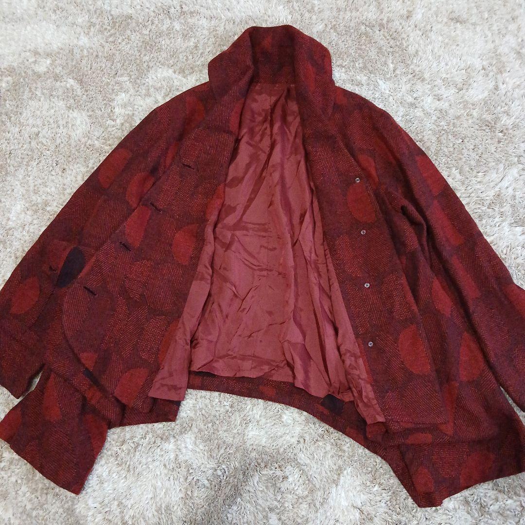美品 センソユニコ ジウ　変形 ジャケットドット 総柄 アシメ 赤　ウール　羽織