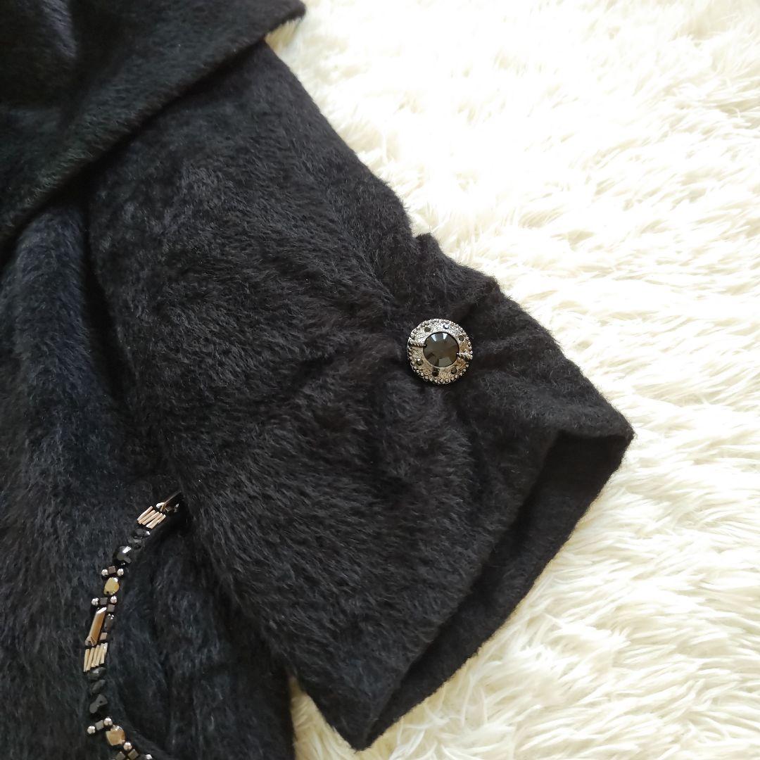 【伊太利屋】イタリヤ　ウール　アルパカ混　ブラック　ロングコート　総柄　Lサイズ