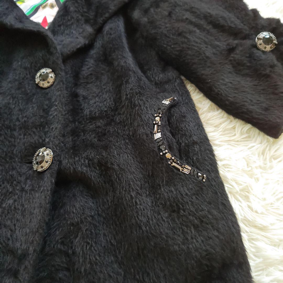 【伊太利屋】イタリヤ　ウール　アルパカ混　ブラック　ロングコート　総柄　Lサイズ