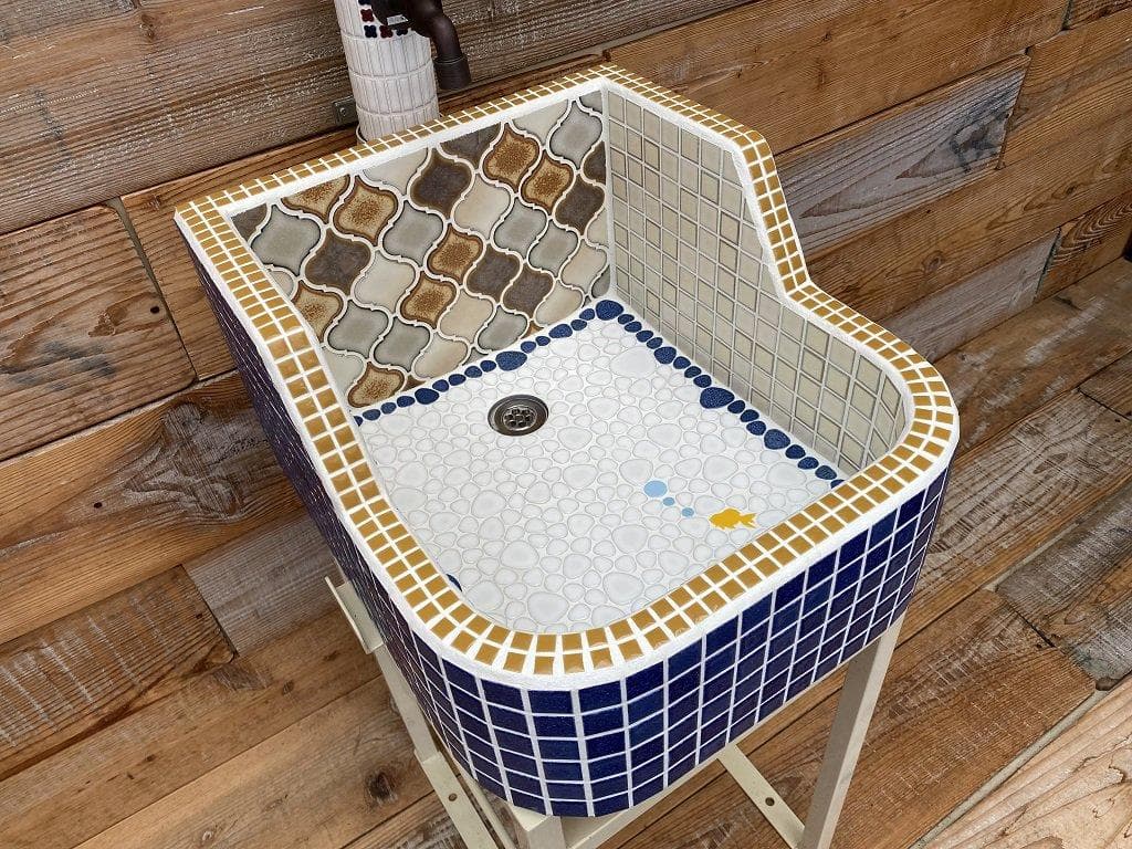 作善堂タイルシンク流し台 モザイクタイル 日本製 オシャレ雑貨 LS013