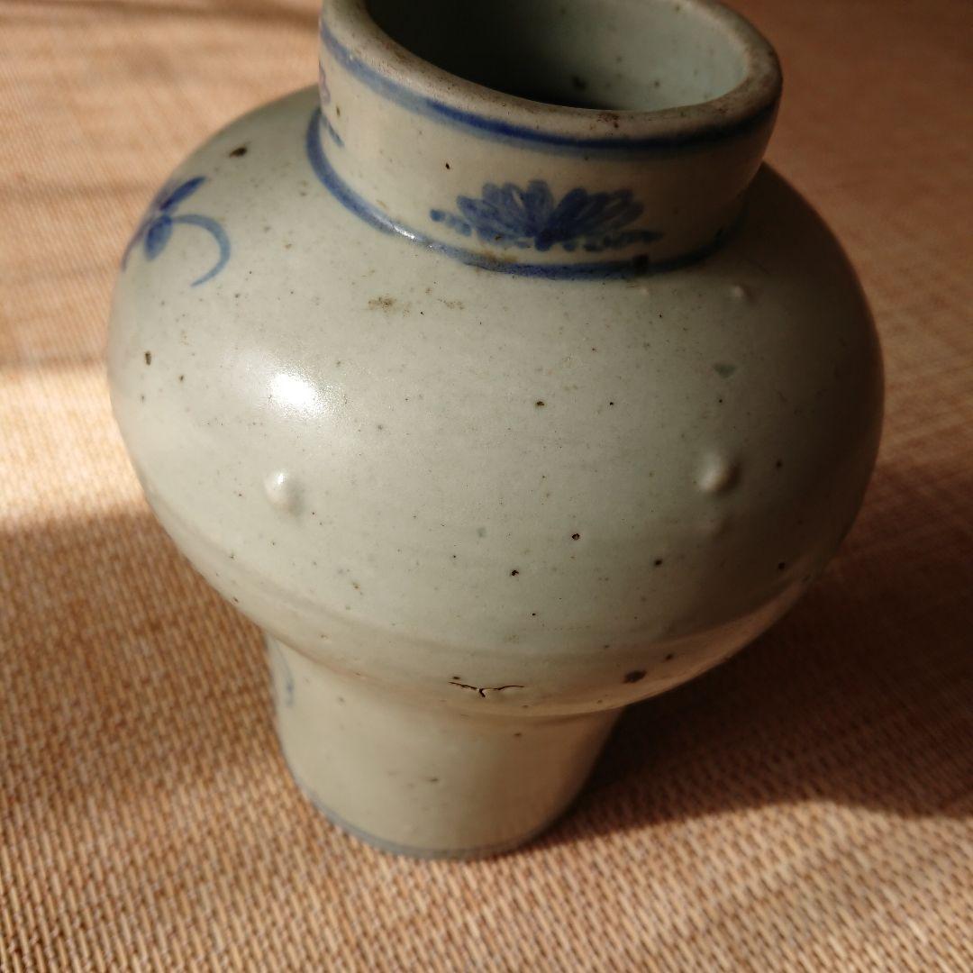 李朝 青花草花文壺 骨董品