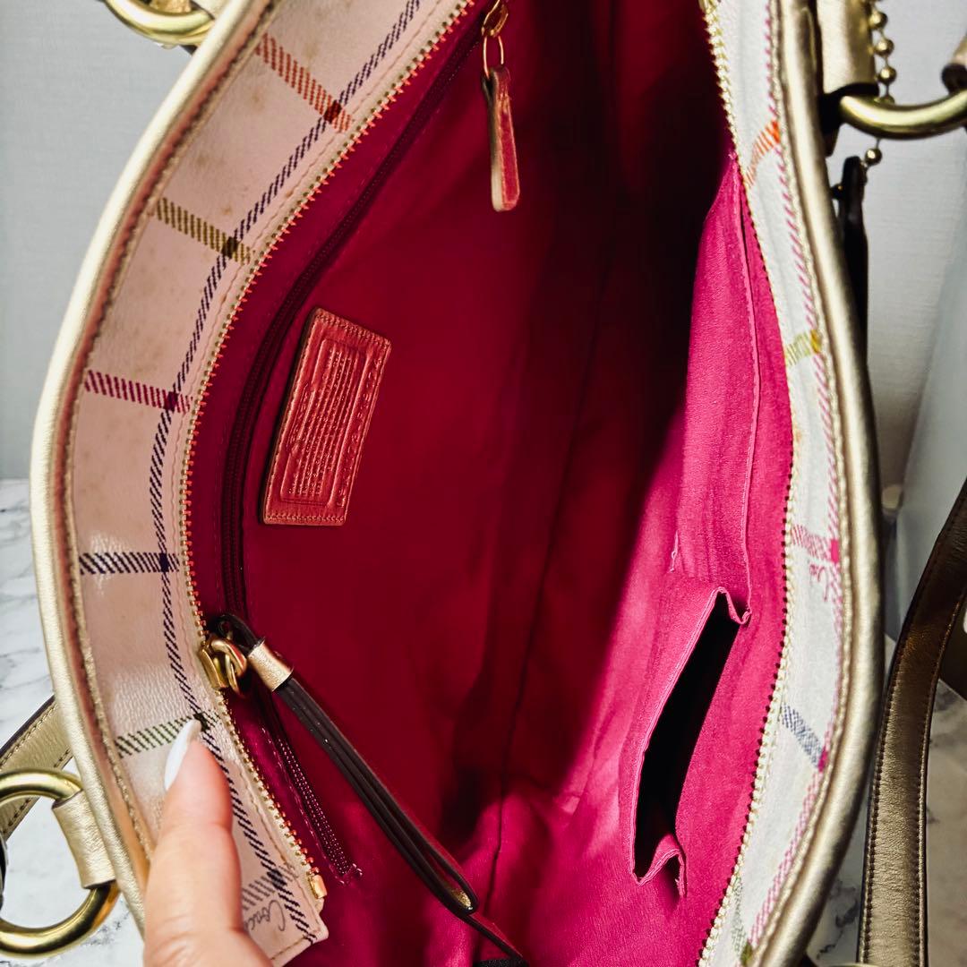 美品 COACH コーチ トートバッグ ショルダーバッグ チェック柄