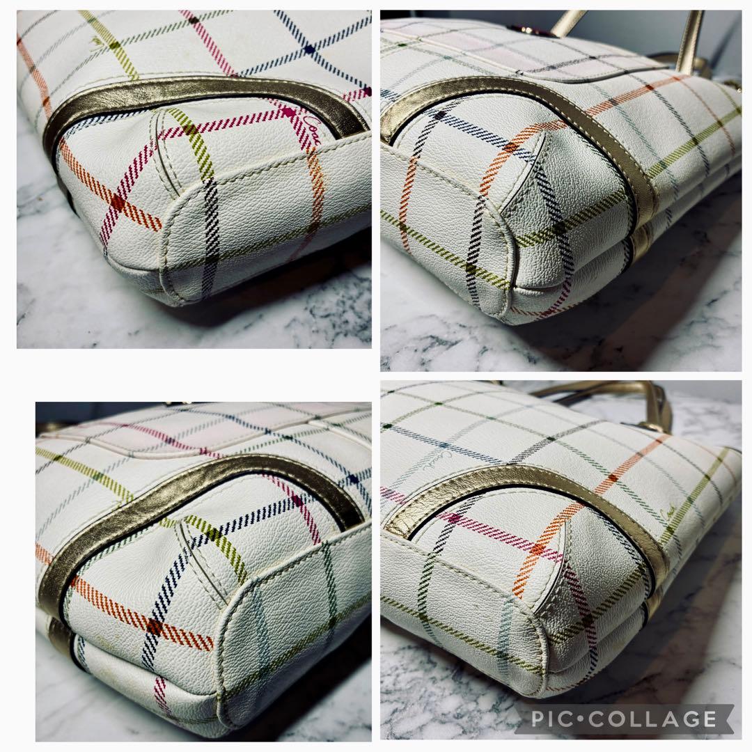 美品 COACH コーチ トートバッグ ショルダーバッグ チェック柄
