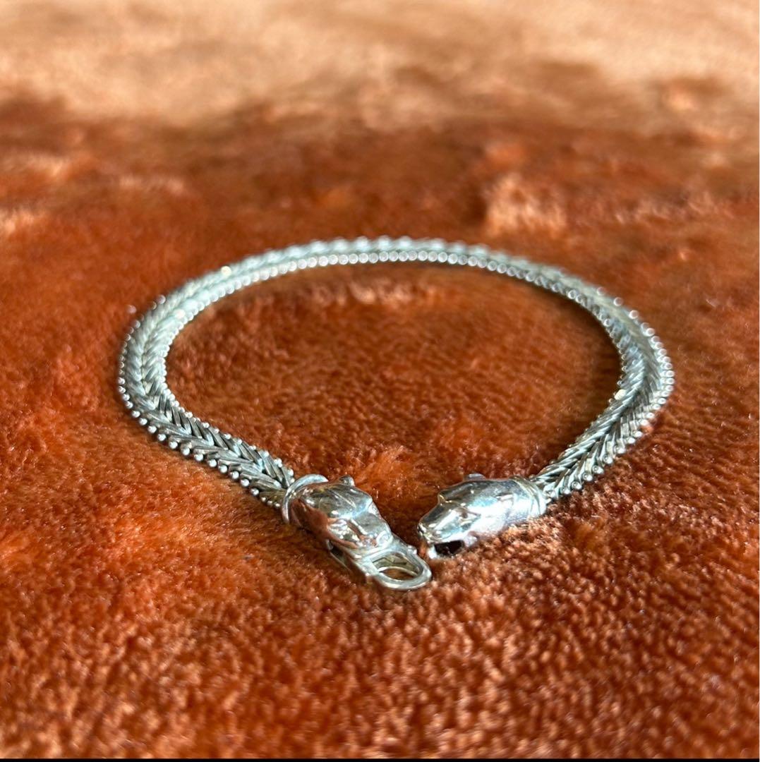 ミロル 80s ヴィンテージ ブレスレット シルバー925 猫 豹 22cm