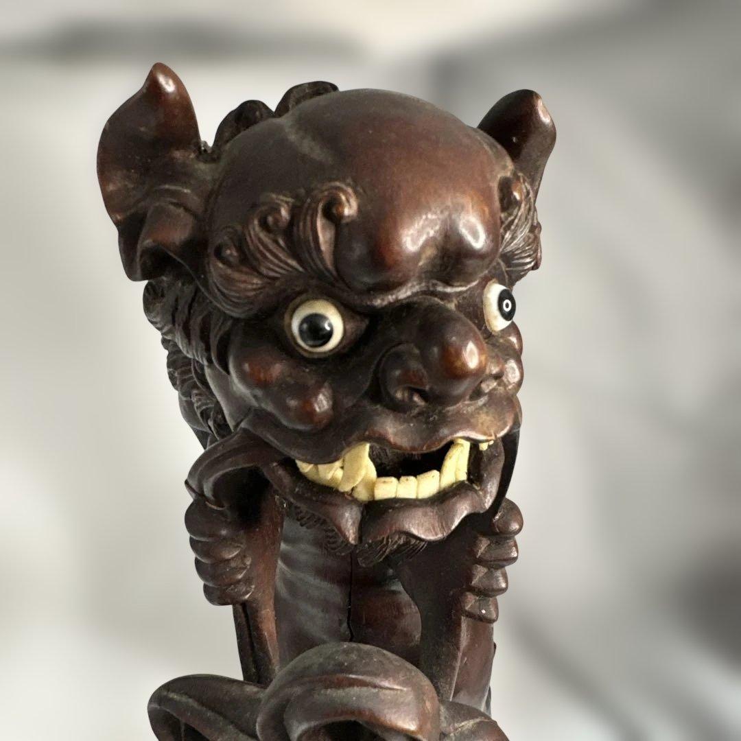 中国 唐木 彫刻 木製獅子像 伝統的な彫刻