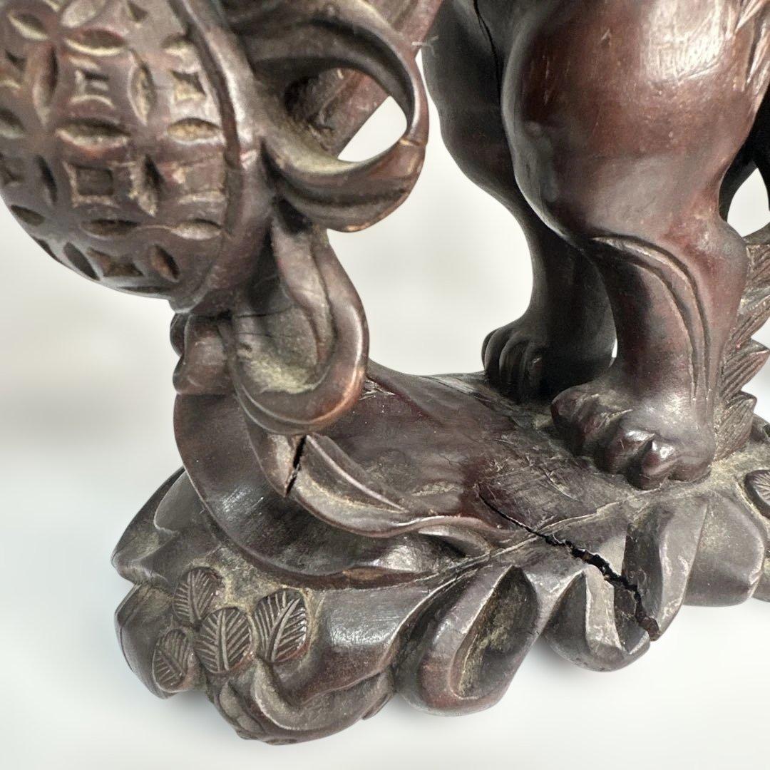 中国 唐木 彫刻 木製獅子像 伝統的な彫刻