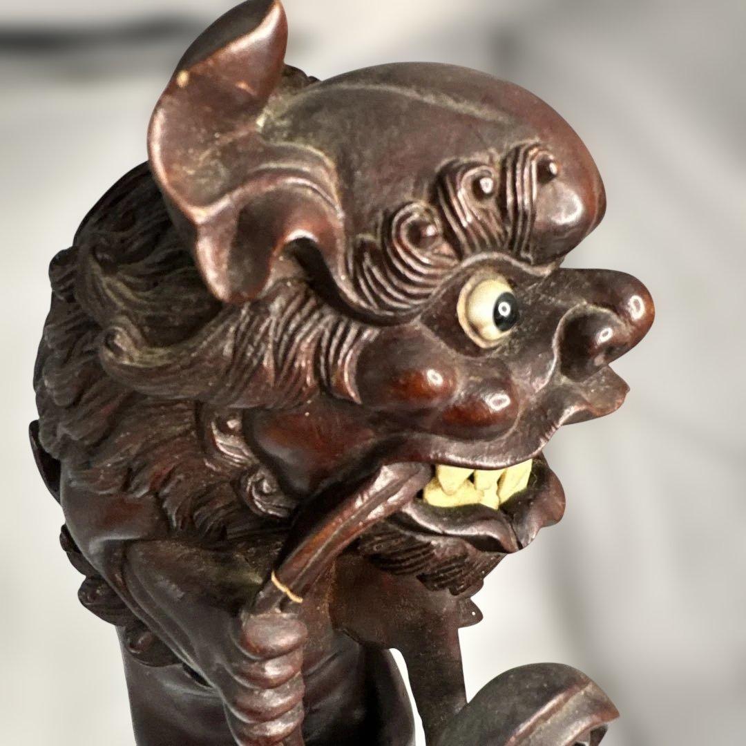 中国 唐木 彫刻 木製獅子像 伝統的な彫刻