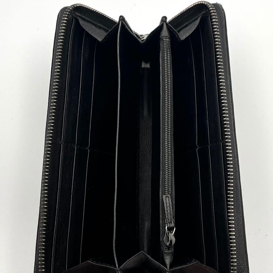 美品✨グッチ 長財布 ラウンドファスナー シマ レザー エンボス 型押し