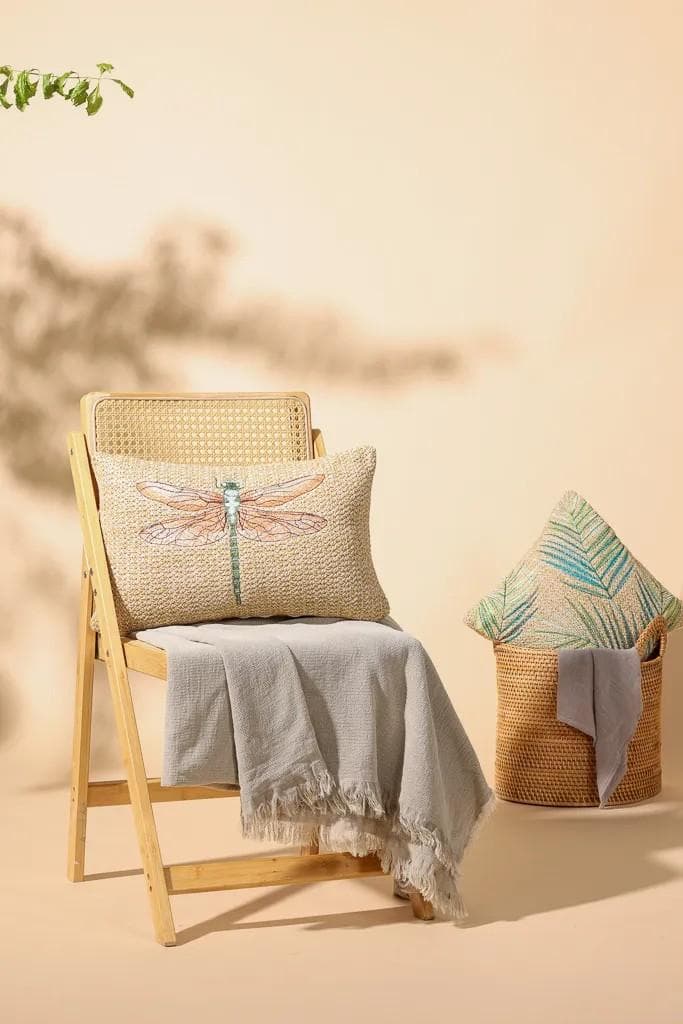 トンボ刺繍クッション ランバーピロー2枚セット 長方形 新品