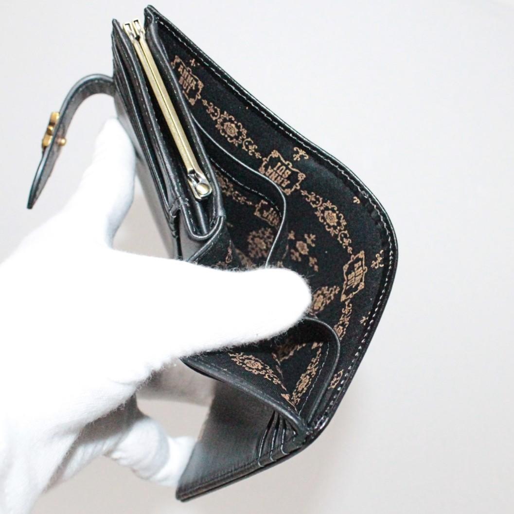 新品 アナスイ ブルボン ローズブローチベルト がま口小銭入れ 折り財布 黒