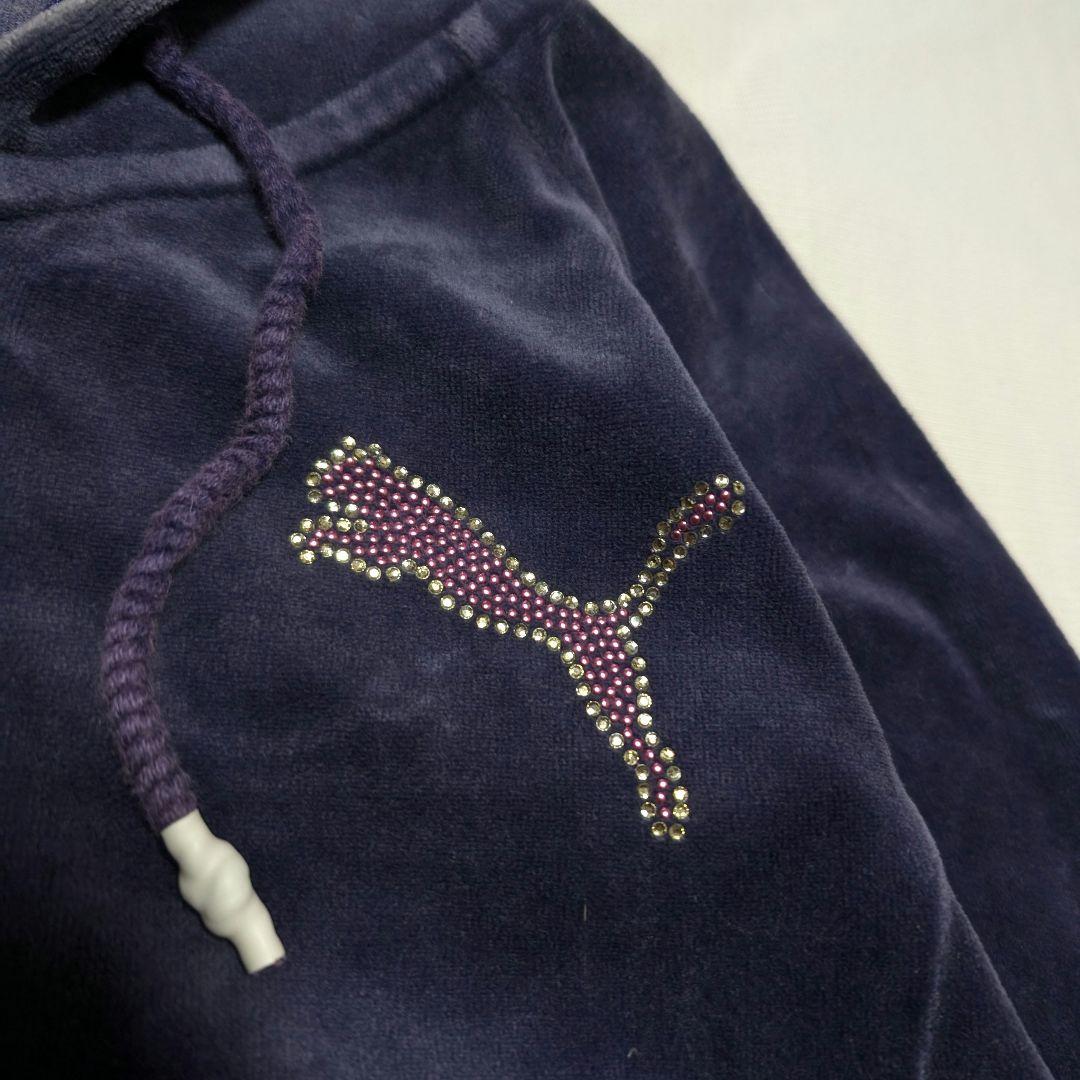 【PUMA】希少00sラインストーンロゴ・ベロア生地セットアップ　パープル