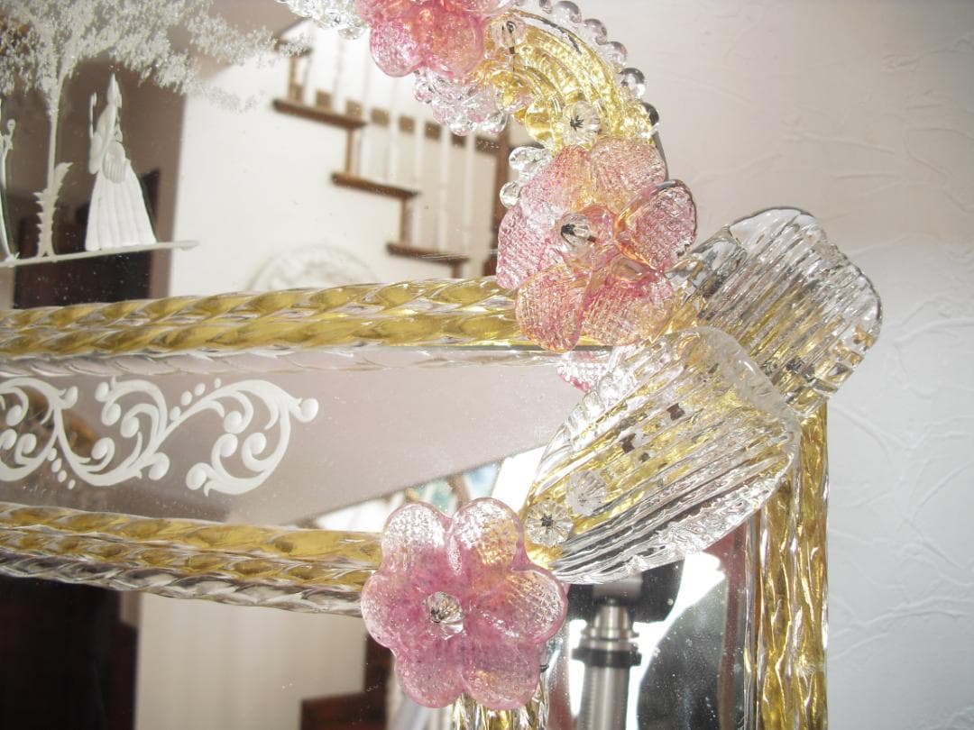 希少☆イタリア製☆ ベネチアンムラノガラス ミラー☆大型壁掛け鏡☆52×75cm