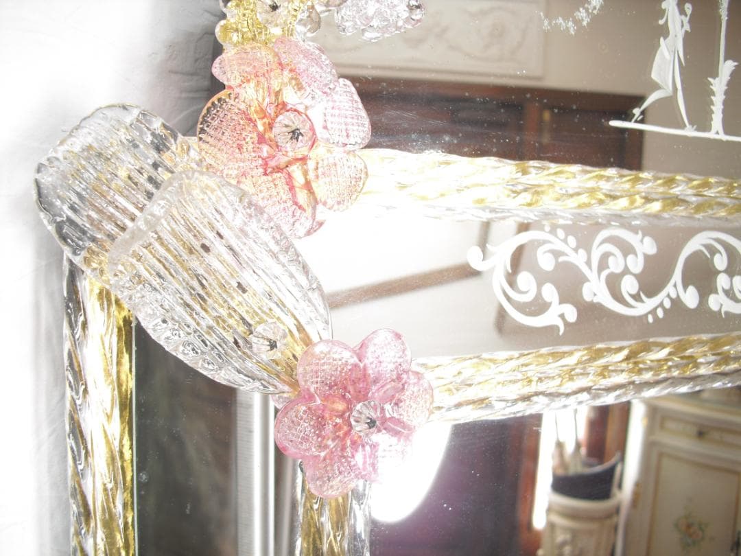 希少☆イタリア製☆ ベネチアンムラノガラス ミラー☆大型壁掛け鏡☆52×75cm