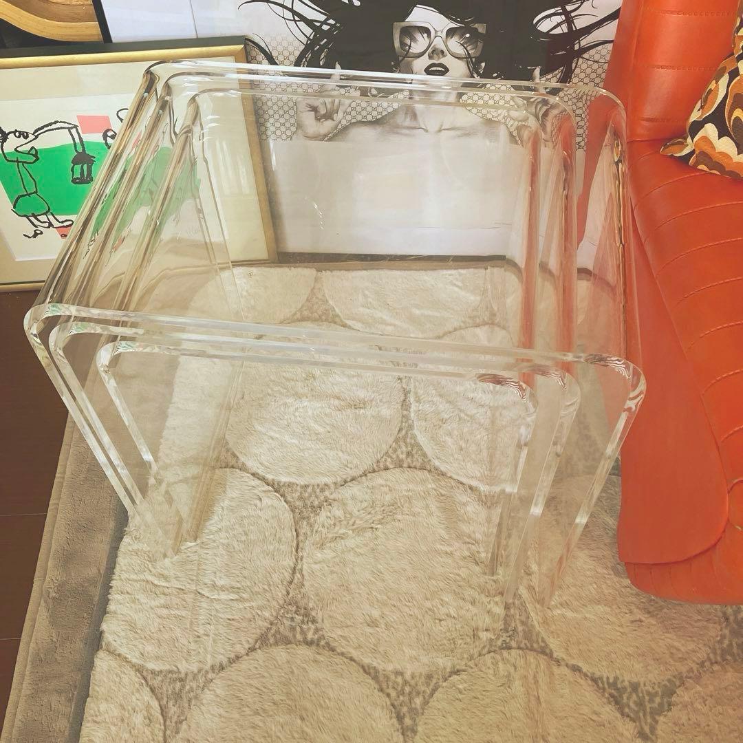 アクリル ネストテーブル 3台セット ミッドセンチュリー スペースエイジ 飾り台