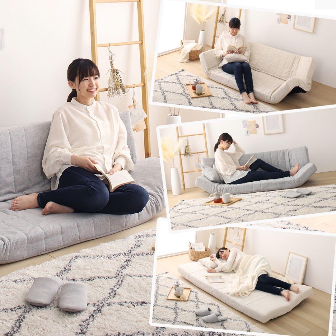 新品 マルチ ソファ カーキ 緑 リクライニング ベッド ローソファ フロア