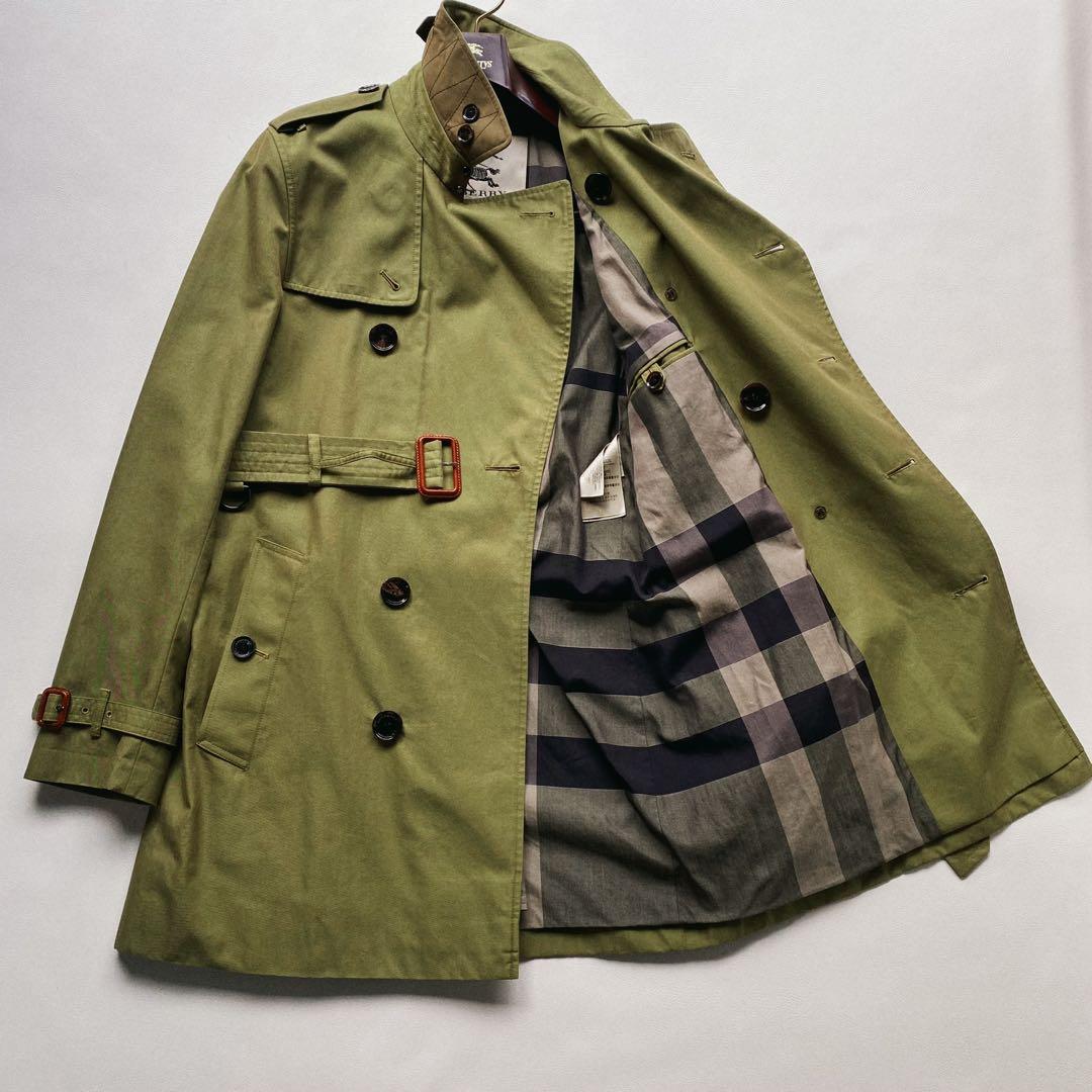 【未使用級/メガチェック】バーバリーロンドン トレンチ 46R カーキ