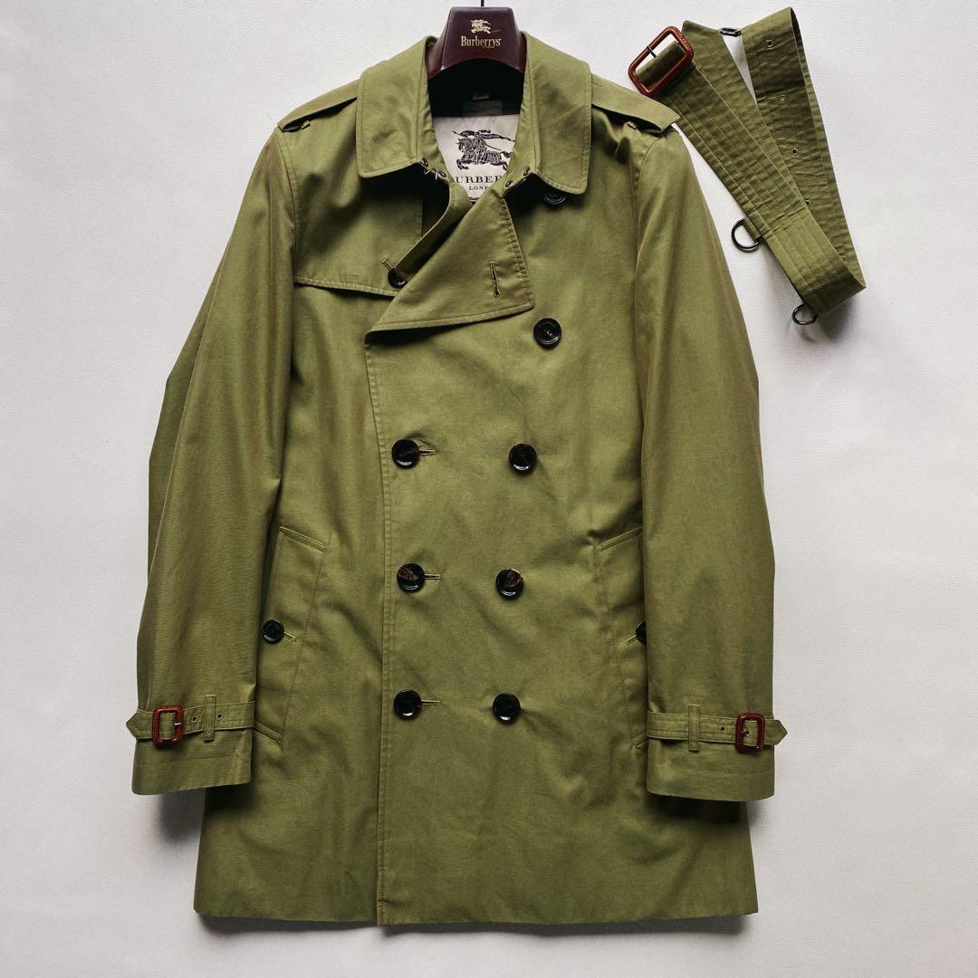 【未使用級/メガチェック】バーバリーロンドン トレンチ 46R カーキ